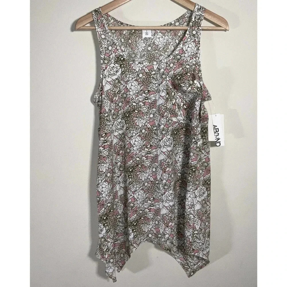 Floral Tank Top Small Handkerchief Hem Fairycore Daisy Print Boho Chic New